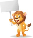 Cute cartoon lion holding blank sign