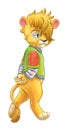 Cute cartoon lion kid walking on two paws