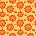 Cute cartoon lion seamless pattern background illustration for kids