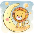 Cute Cartoon lion on the moon Royalty Free Stock Photo