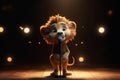 Cute Cartoon Lion With Very Big Eyes Singing Stage A Grand Stage With A Spotlight Shining A Solo Character. Generative AI