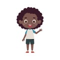Cute cartoon little african girl waving her hand. Little schoolgirl character. Vector illustration Royalty Free Stock Photo