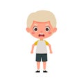 Cute cartoon little angry boy with blond hair. Little schoolboy character. Vector illustration Royalty Free Stock Photo