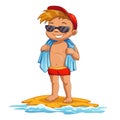 Cute cartoon little boy on the beach Royalty Free Stock Photo