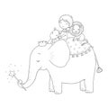 Cute cartoon Little boy and big elephant. Royalty Free Stock Photo