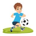 Cute cartoon little boy playing football or soccer Royalty Free Stock Photo