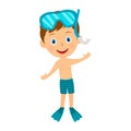 Cute cartoon little boy with snorkeling gear Royalty Free Stock Photo