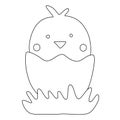 Cute little chick in cracked egg, Easter or newborn concept, doodle vector outline for coloring book Royalty Free Stock Photo