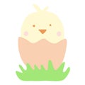 Cute cartoon little chick in cracked egg, Easter or newborn concept, doodle style vector Royalty Free Stock Photo