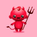 Cute cartoon little devil holding pitchfork. Royalty Free Stock Photo