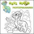 Cartoon little dinosaur Pachycephalosaurus, prehistoric animal, funny illustration