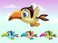 Cute cartoon little flying bird. Toucan ions