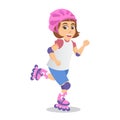 Cute cartoon little girl roller blading