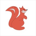 Cute cartoon little happy squirrel. Vector bright squirrel icon. Baby orange little wild animal.