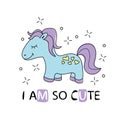 Cute cartoon little horse with purple hair. vector girlish t shirt print Royalty Free Stock Photo