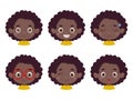 Cute cartoon little kid african girl in various expressions and gesture. Cartoon child character showing different Royalty Free Stock Photo