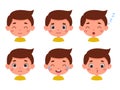 Cute cartoon little kid boy in various expressions and gesture. Cartoon child character showing different emotions Royalty Free Stock Photo