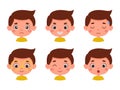 Cute cartoon little kid boy in various expressions and gesture. Cartoon child character showing different emotions Royalty Free Stock Photo