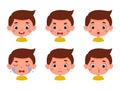 Cute cartoon little kid boy in various expressions and gesture. Cartoon child character showing different emotions Royalty Free Stock Photo