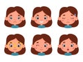 Cute cartoon little kid girl in various expressions and gesture. Cartoon child character showing different emotions Royalty Free Stock Photo