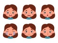 Cute cartoon little kid girl in various expressions and gesture. Cartoon child character showing different emotions Royalty Free Stock Photo