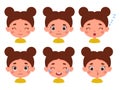 Cute cartoon little kid girl in various expressions and gesture. Cartoon child character showing different emotions Royalty Free Stock Photo