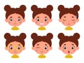 Cute cartoon little kid girl in various expressions and gesture. Cartoon child character showing different emotions Royalty Free Stock Photo