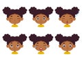 Cute cartoon little kid mulatto girl in various expressions and gesture. Cartoon child character showing different Royalty Free Stock Photo