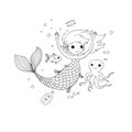 Cute cartoon little mermaid. Siren. Sea theme.