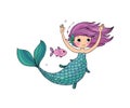 Cute cartoon little mermaid. Siren. Sea theme.