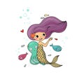 Cute cartoon little mermaid. Siren. Sea theme.