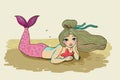 Cute cartoon little mermaid. Siren. Sea theme.