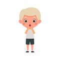 Cute cartoon little scary boy with blond hair. Little schoolboy character show facial expression. Vector illustration Royalty Free Stock Photo