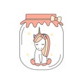 Cute cartoon little unicorn in a jar concept illustration isolated on white background Royalty Free Stock Photo