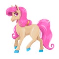 Cute cartoon little yong horse with pink hair