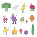 Cute cartoon live fruits and vegetables vector set. Part two. Royalty Free Stock Photo