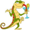 Cute cartoon lizard on a cocktail party