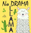 Cute cartoon llama alpaca vector graphic design set. Hand drawn llama character illustration Royalty Free Stock Photo