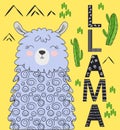 Cute cartoon llama alpaca vector graphic design set. Hand drawn llama character illustration Royalty Free Stock Photo