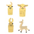 Cute cartoon llama alpaca vector graphic design set. Hand drawn llama character illustration Royalty Free Stock Photo