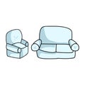 Cute cartoon lounge couch and armchair for household furniture vector clipart. Home decor living room seat sofa for life