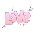 Cute cartoon Love concept. Love lettering More Love and stars, isolated on colored gradient. Love icon and lettering