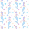 Cute cartoon lovely colorful mermaids seamless vector pattern background illustration