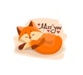 Cute cartoon lovely red fox with text miss you