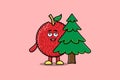 Cute cartoon Lychee character hiding tree