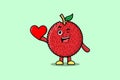 Cute cartoon Lychee character hold big red heart