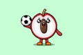 Cute cartoon Lychee character playing football