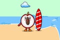 Cute cartoon Lychee character playing surfing