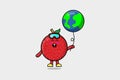 Cute cartoon Lychee floating with earth balloon