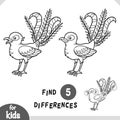 Cute cartoon Lyrebird bird, Find differences educational game for children